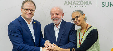 Carsten Schneider, Brasiliens Präsident Lula de Silva und seine Umweltministerin Marina Silva